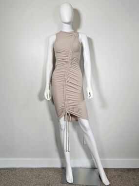 JLUXLABEL Taupe Ruched Tie-Front Midi Dress Sz S